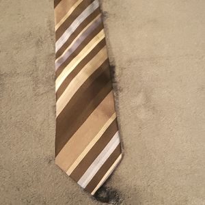 Blue, black and silver striped satin neck tie.